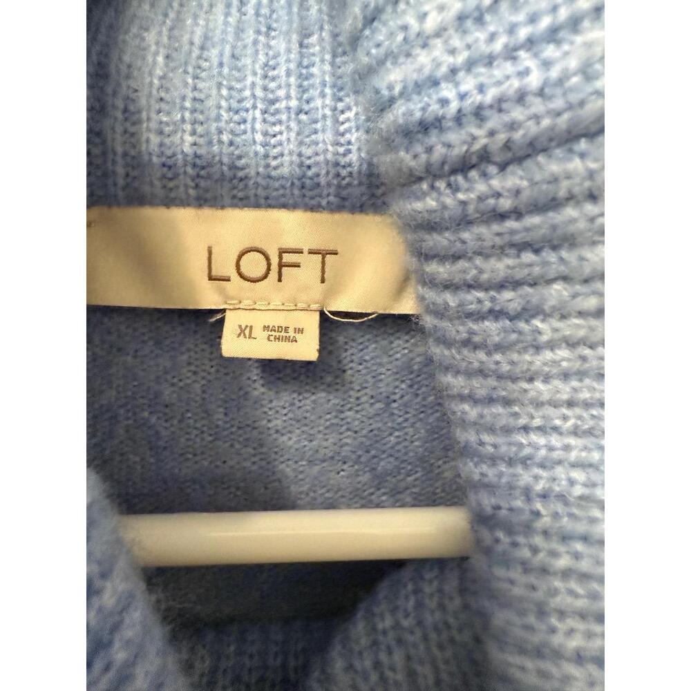 LOFT Womens XL‎ Light Blue Striped Oversized Cowl Neck Pullover Sweater Cozy - Picture 2 of 9